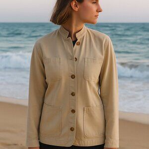 GAP Khaki Beige Denim Jacket size XL Band Collar